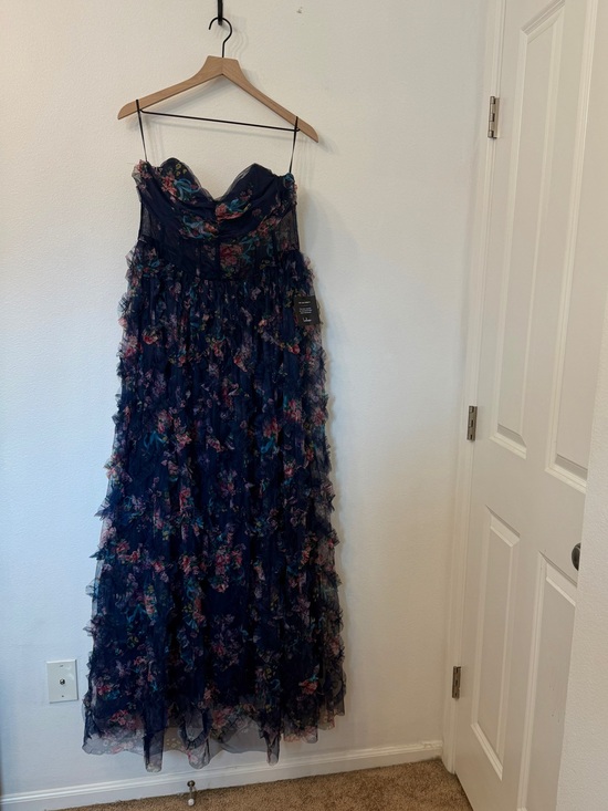 Lulus Dresses & Skirts - Lulu's Navy Strapless Floral Ruffle Maxi Dress